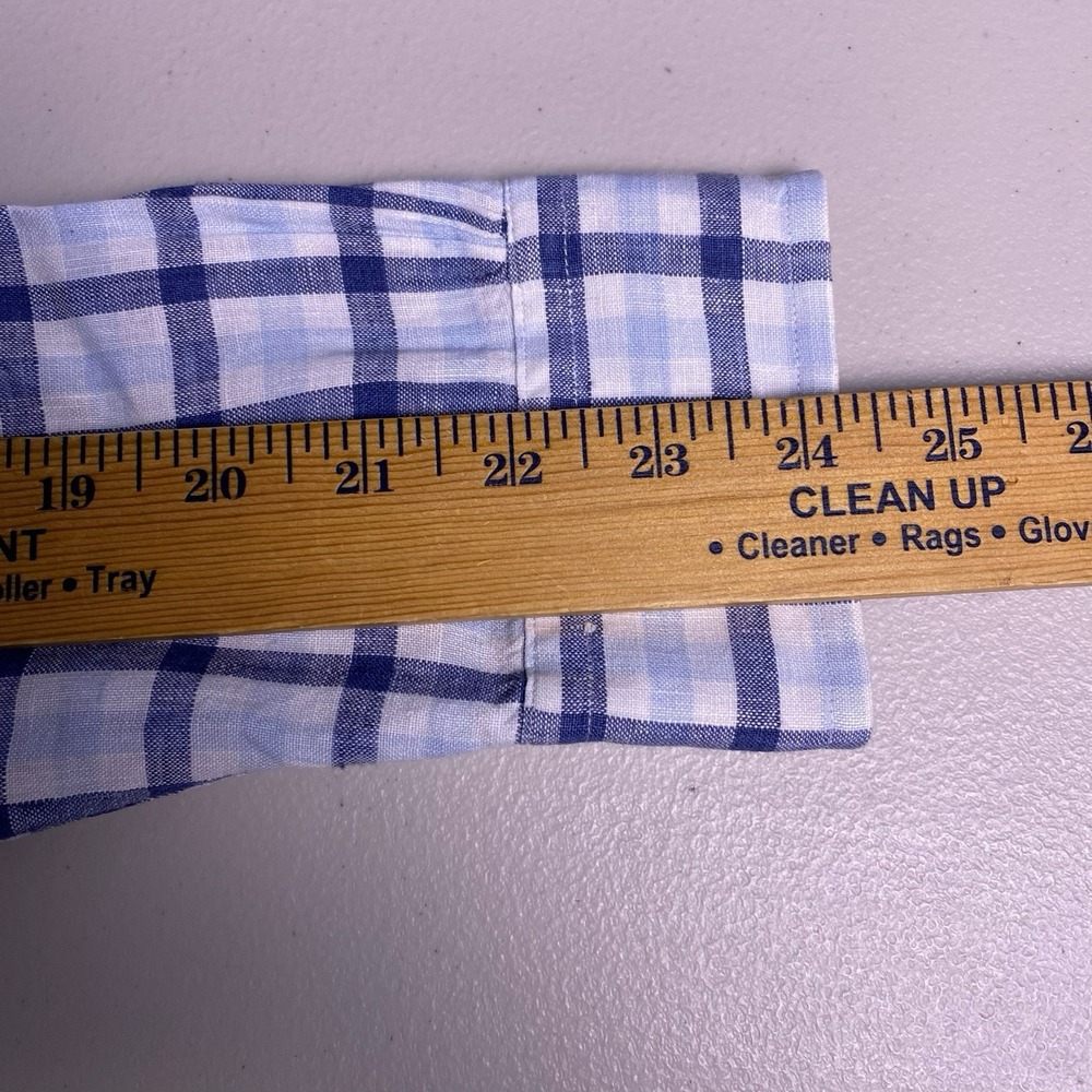 Brooks Brothers 1818 Shirt M Mens S/S Button Down Irish Linen Blue Check VGUC - Picture 6 of 9